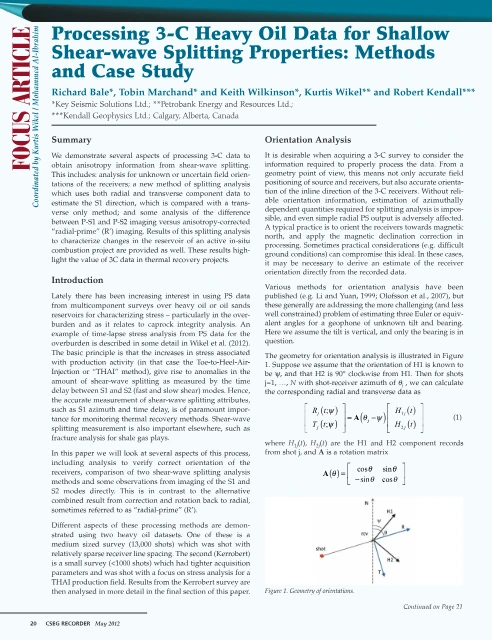 Processing 3-C Heavy Oil Data for Shallow Shear-Wave Splitting Properties: Methods and Case Study PDF