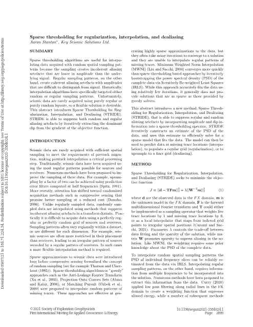 Sparse Thresholding for Regularization, Interpolation, and Dealiasing PDF